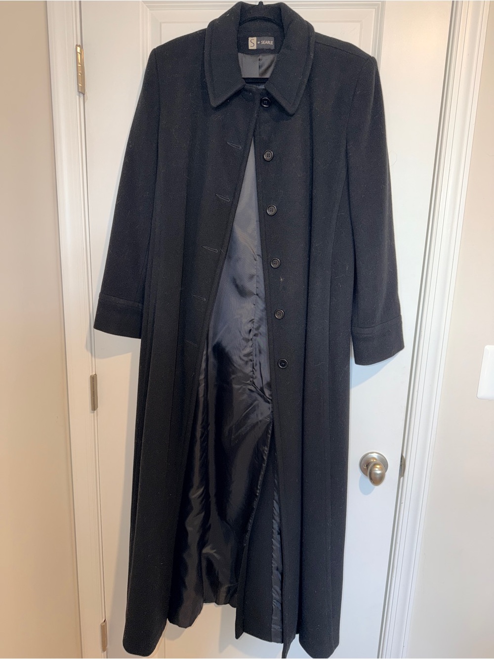S by Searle Classic Black Long-Sleeve Maxi Dress Coat Wool Cashmere Blend